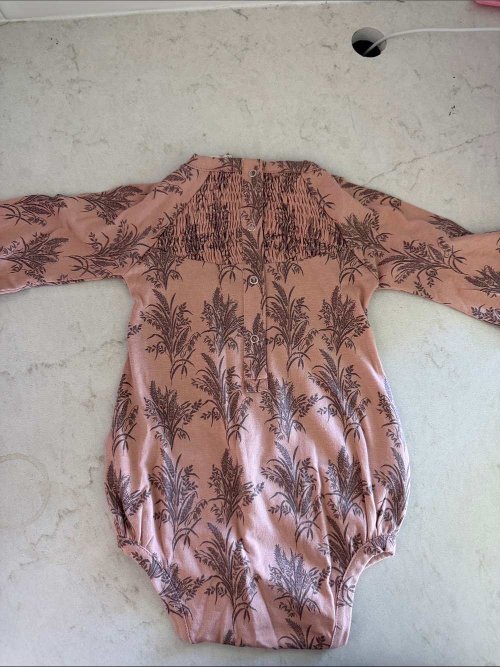 kate quinn Dusty Pink Floral Long-Sleeve One-Piece Bodysuit - Picture 2 of 2